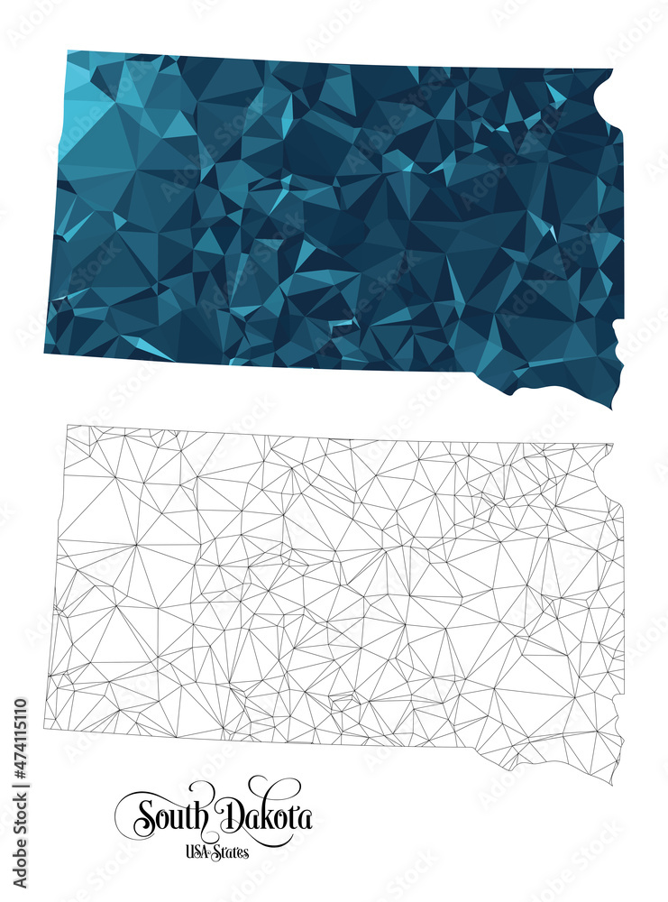 Low Poly Map of South Dakota State (USA). Polygonal Shape Vector ...