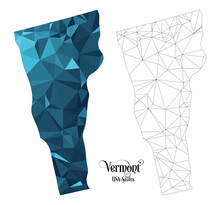 Low Poly Map Of Vermont State (USA). Polygonal Shape Vector Illustration.
