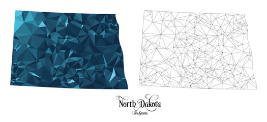 Sticker - Low Poly Map of North Dakota State (USA). Polygonal Shape Vector Illustration.