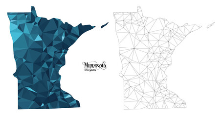 Wall Mural - Low Poly Map of Minnesota State (USA). Polygonal Shape Vector Illustration.