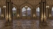 Fantasy medieval great hall in the castle 3d illustration