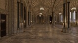 Fantasy medieval great hall in the castle 3d illustration