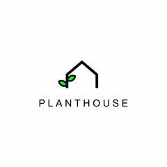 Wall Mural - house plant logo design concept modern, house with leaf logo
