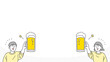 ビールで乾杯する男女のイラスト背景フレーム