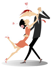 Canvas Print - Dancing young couple isolated. Romantic dancing man and woman	