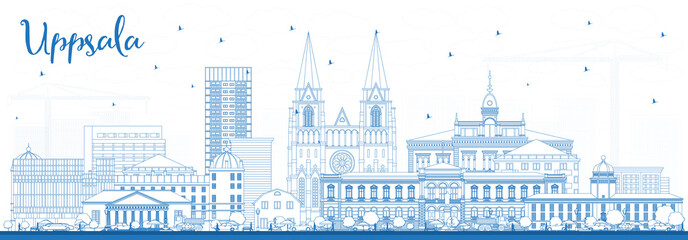 Fototapete - Outline Uppsala Sweden City Skyline with Blue Buildings.