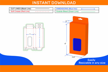 Wall Mural - Tuck top snap lock bottom with hanger box dieline template and 3D vector file Box dieline and 3D box