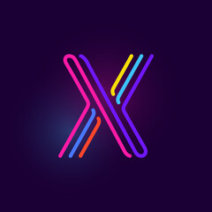 Canvas Print - X letter logo is made of three neon lines. Vector font with glowing effect.