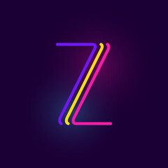 Sticker - Z letter logo is made of three neon lines. Vector font with glowing effect.