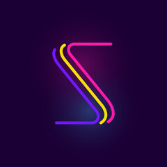 Canvas Print - S letter logo is made of three neon lines. Vector font with glowing effect.