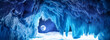 Ice cave. Winter lunar landscape. Lake Baikal. Banner format.