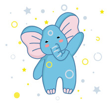Magic Blue Elephant In The Starry Sky