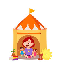 Wall Mural - cute little girl play inside small tent