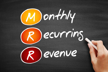 Poster - mrr - monthly recurring revenue, acronym business concept on blackboard