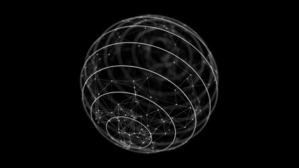 Poster - futuristic black sphere of particles and lines. network connection big data. abstract technology bac