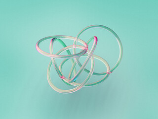 Aufkleber - 3D rendered composition of transparent ring and spheres on a green background. Illustration for abstract minimalism, harmony, or circles. Visualization for information. 