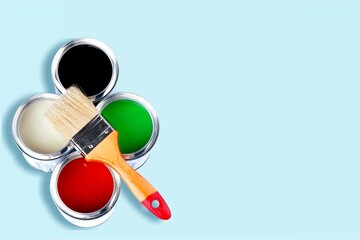 Wall Mural - Paint cans and paint brushes the perfect interior paint color