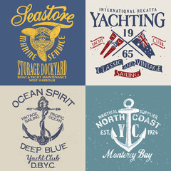 Wall Mural - Vintage yacht club graphics vector collection of grunge nautical prints for t shirt