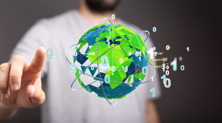 illustration with bold world map in green color