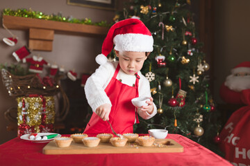 Wall Mural - young girl preparing mince pie for celebrating  Christmas party