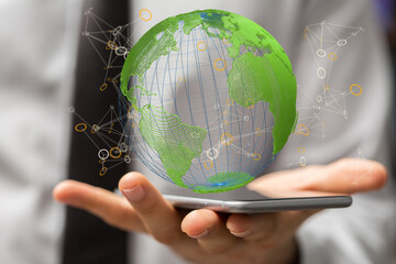 illustration with bold world map in green color