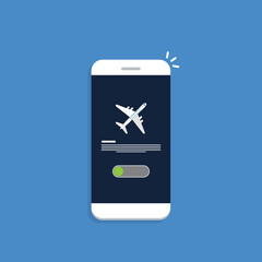 Airplane mode - flight mode. Airplane mode switched on. Air plane smartphone notice. Flat style vector illustration	