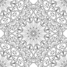 Vector Coloring. Geometric Floral Pattern. Contour Drawing On A White Background.