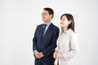 © rrice - 手を前で組み目標を見上げる男女のビジネスマン白背景