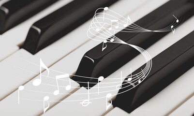 Poster - Piano keyboard background. Piano keys with lights