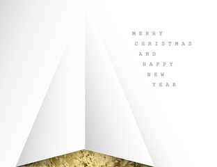 Wall Mural - vector merry christmas card with a triangle christmas tree made from white paper fold