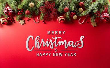 christmas and new year background concept. top view of christmas decoration made from snowflake, chr