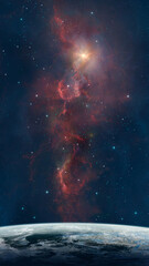 Wall Mural - Space background. Colorful nebula with planet and star field. Elements furnished by NASA. 3D rendering