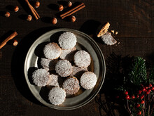 Christmas Hazelnut Shortbreads On A Wooden Table