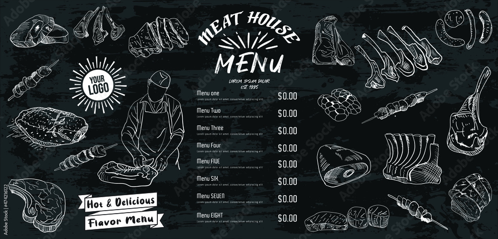 Vintage Butcher shop hand - drawn. Retro Menu Restaurant poster. Vector ...