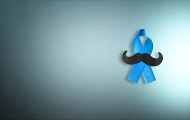 Poster - Brigh blue ribbon and mustache shape symbol of prostate cancer awareness