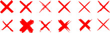 Red Cross X Icon. No Wrong Symbol. Delete Sign. Graphic Design. Reject Incorrect Icon Set