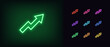 Outline neon arrow growth icon. Glowing neon upward chart sign, rise arrow pictogram in vivid colors