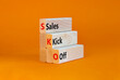 SKO sails kick off symbol. Concept words SKO sails kick off on wooden blocks. Beautiful orange table, orange background, copy space. Business and SKO sails kick off concept.
