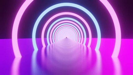 Wall Mural - 3d rendering of glowing neon ring and dark blue-purple background. cyber futuristic high speed light