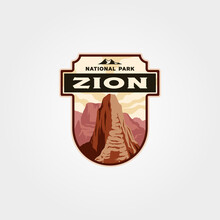 Zion National Park Vintage Logo Patch Vector Print Illustration Design