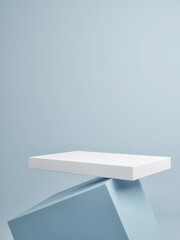 Wall Mural - Mock-up illustration of geometric podium for product presentation, blue background, 3d illustration.