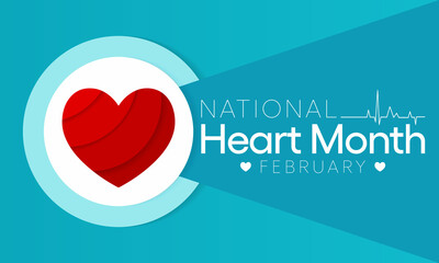 Wall Mural - National Heart month is observed every year in February, to adopt healthy lifestyles to prevent heart disease (CVD). Vector illustration