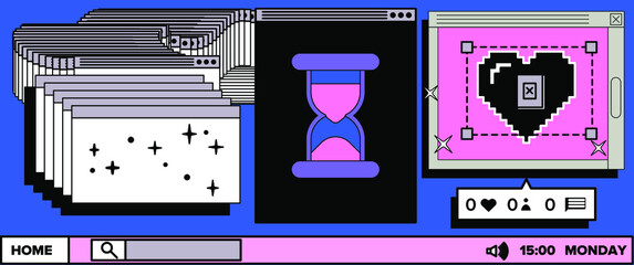 Aufkleber - Abstract retrofuturistic collage with user interface elements looking like a program or a computer game. Vaporwave style aesthetics.