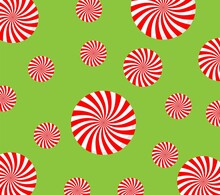 Seamless Christmas Pattern With Candy On Mint Green Background. Happy New Year And Merry Xmas Background. Vector Winter Holidays Print For Textile, Wallpaper, Fabric