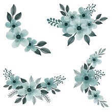 Set Floral Watercolor Of Tosca Green Flower