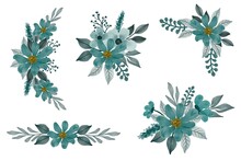 Set Floral Watercolor Of Tosca Green Flower
