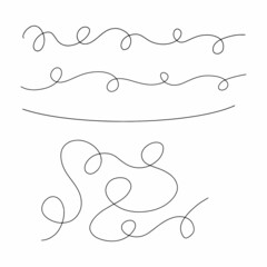 Naklejka na meble Curls abstract scribble with hand drawn line. Doodle decorative curls, swirls, flourishes and text calligraphy dividers collection. Simple vintage elements isolated on white background for design.