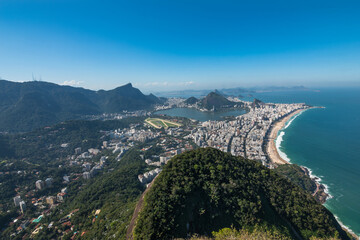 Beautiful panoramic view of Rio de Janeiro, Rodrigo de Freitas Lagoon, Ipanema and Leblon neighborhood and beaches from Morro Dois Irmãos (Hill Two Brothers) - Rio de Janeiro, Brazil