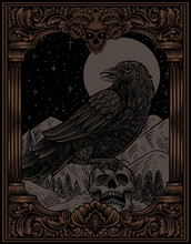Illustration Vintage Scary Crow With Engraving Style