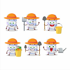 Poster - Farmer blue marshmallow twist cute mascot character with fork